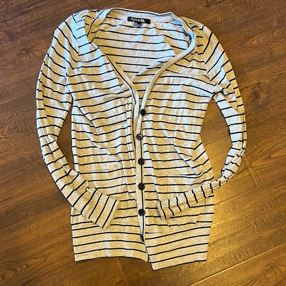 Button Down Stripe Cardigan